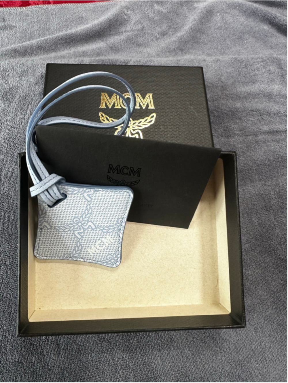 MCM Blue & White Logo Key & Air Tag Holder